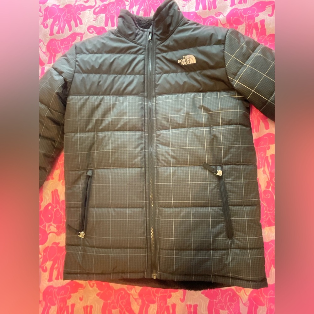 The North Face reversible Gray and Black Checkered Jacket